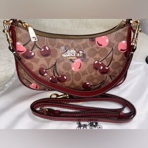 Coach Cherry Print Tan Crossbody Bag